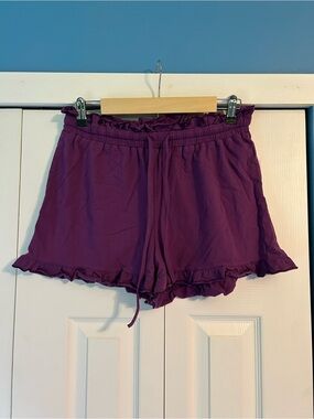 Ruffled High-Waist Purple Lounge Shorts with Drawstring